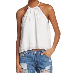 Honey Punch Denim PomPom Trimmed Tank Top